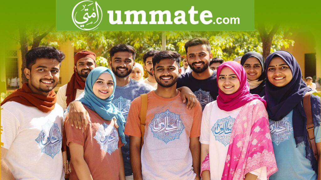 Young Muslims in India Wearing Ummate T-shirts and also Elegant, spiritually inspired calligraphy designs, Ethically made, high-quality cotton T-shirts.